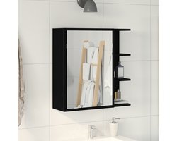 vidaXL - Badkamerspiegelkast - met - plank - Zwart - Eiken - 62,5 - x - 20,5 - x - 64 - cm