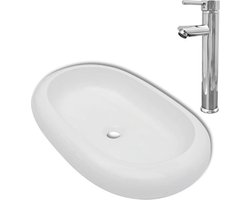 vidaXL - Badkamerwastafel - met - mengkraan - ovaal - keramiek - wit