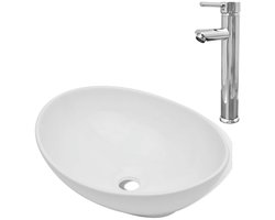vidaXL - Badkamerwastafel - met - mengkraan - ovaal - keramiek - wit