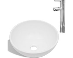 vidaXL - Badkamerwastafel - met - mengkraan - rond - keramiek - wit