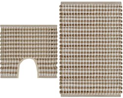 vidaXL - Badmattenset - handgeweven - jute - en - stof - naturel - en - wit