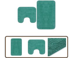 vidaXL Badmattenset - Turquoise - 100% Katoen - 2-delig Badmat - Toiletmat - Badkamerroutine - Bad Accessoires - Turqoise Decoratie