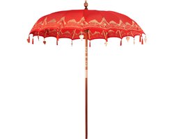 vidaXL - Balinese - Parasol - Rood - (210-220) - x - 260 - cm - Katoen - en - massief - hout