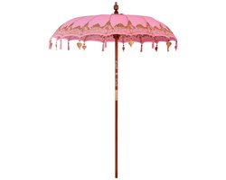 vidaXL - Balinese - Parasol - Roze - (180-190) - x - 260 - cm - Katoen - en - massief - hout