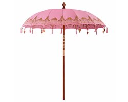 vidaXL - Balinese - Parasol - Roze - (210-220) - x - 260 - cm - Katoen - en - massief - hout