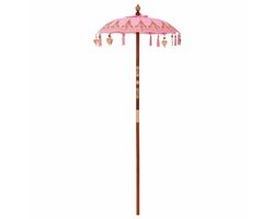 vidaXL - Balinese - Parasol - Roze - (90-100) - x - 260 - cm - Katoen - en - massief - hout