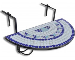 vidaXL - Balkontafel - hangend - mozaïek - blauw - en - wit