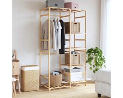vidaXL Bamboe Kledingrek met Schappen 100x50x184,5 cm Bamboekastje - Kledingkast - Garderobe - Opbergplank - Dressoir