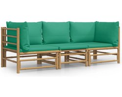 vidaXL Bamboe Loungeset met Groene Kussens Bamboe Lounge Set - Tuin Bank - Buitenshuis Wonen - Loungestoel - Outdoor Furniture