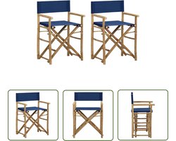 vidaXL Bamboe Stoel - Regisseursstoel - Regisseursstoelen 2 st inklapbaar blauw bamboe en stof - Tuinstoel - Lounge Stoel - Klapstoel