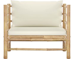 vidaXL Bamboe Tuinbank met Crèmewitte Kussens Bamboetuinbank - Tuinset - Lounge Set - Buitendining - Tuinaccessoires