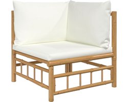 vidaXL Bamboe Tuinhoekbank met Crèmewitte Kussens Bamboetuinbank - Hoeksofa - Lounge Set - Buitenspaarplaats - Balkonset