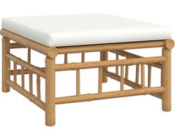 vidaXL Bamboe Tuinvoetenbank met Crèmewit Kussen Bamboefoetbank - Tuinset - Buisstoel - Lounge Stoel - Outdoor Bank