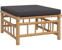 vidaXL Bamboe Tuinvoetenbank met Kussen - Donkergrijs Bamboe Voetenbank - Tuinstoel - Lounge Stoel - Buis Meubel - Outdoor Bank