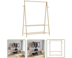 vidaXL Bamboekledingrek - Kledingrek - Kledingrek met schappen 132x45,5x150,5 cm bamboe - Kledingopbergers - Opbergplank - Kapstok