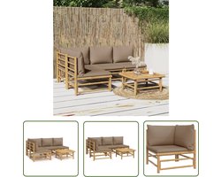 vidaXL Bamboemeubel - Loungebank - 5-delige Loungeset met kussens bamboe taupe - Buitenspeelplezier - Lounge Set - Tuinset