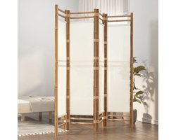vidaXL Bamboescherm - Kamerscherm - Kamerscherm 4-panelen inklapbaar 160 cm bamboe en canvas - Scheidingswand - Privacy Screen - Woonaccessoires