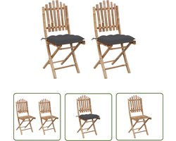 vidaXL Bamboestoelen - Tuinstoelen - Tuinstoelen 2 st inklapbaar met kussens bamboe - Lounge Stoel - Outdoor Stoel - Klapstoel