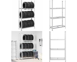 vidaXL Bandenrek 3-laags 110x40x200 cm staal zilverkleurig - Bandenplank - Bandenplanken - Garagerekken - Plank