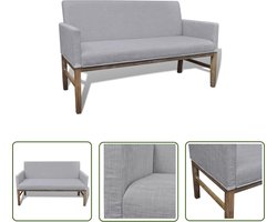 vidaXL Bank Grijs - Comfortabele Bank - Bank met gevoerde kussens stof rubberwood lichtgrijs - Banks Kopen - Salon Meubilair - Bank Online Bestellen