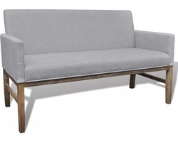 vidaXL - Bank - met - gevoerde - kussens - stof - rubberwood - lichtgrijs