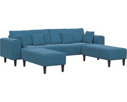 vidaXL - Bank - met - kussen - 3 - pcs - Blauw - Fluweel