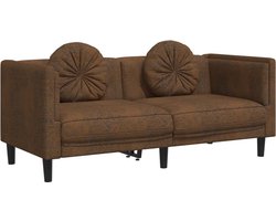 vidaXL - Bank - met - kussens - 2-zits - kunstsuède - bruin