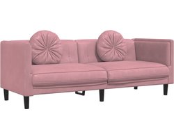 vidaXL - Bank - met - kussens - 3-zits - fluweel - roze