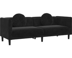 vidaXL - Bank - met - kussens - 3-zits - fluweel - zwart