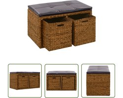 vidaXL Bank Met Opbergvakken - Zeegrasbank - Bankje met 2 manden 71x40x42 cm zeegras bruin - Landelijke Bank - Bruine Bank - Kleine Bank