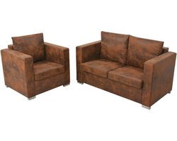 vidaXL - Bankenset - kunst - suède - leer - 2-delig