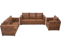 vidaXL - Bankenset - kunst - suède - leer - 3-delig