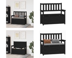 vidaXL - Bankje - 112,5x51,5x96,5 - cm - massief - grenenhout - zwart