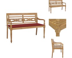 vidaXL Bankje - Bankjes - Bank - Banken - Bank Batavia met rood kussen 120 cm massief teakhout