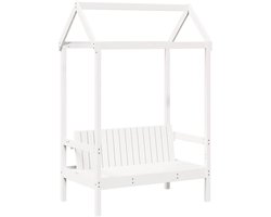 vidaXL Bankje - Bankjes - Halbankje - Gangbankje - Bank met dak 117,5x70x176,5 cm massief grenenhout wit