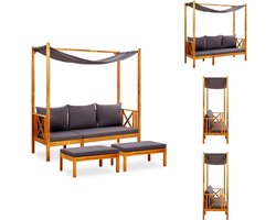 vidaXL Bankje - Bankjes - Houten Bank - Bank Met Luifel - Tuinbank met luifel en voetenbanken massief acaciahout