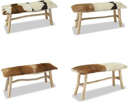 vidaXL Bankje echt leer teakhout - Bankje - Bankjes - Bank - Banken