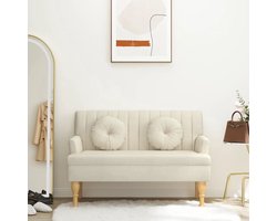 vidaXL Bankje - Linnen - Inclusief Kussens - 113 cm Bankje - Tuinbank - Buitenbank - Lounge Bank - Stoffen Bank - Design Bank - Comfort Bank - Houten Poten - Relaxbank - Terras Meubilair