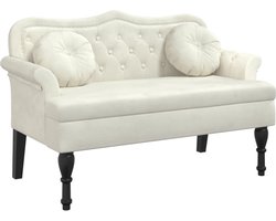 vidaXL - Bankje - met - kussens - 120,5x65x75 - cm - fluweel - crèmekleurig