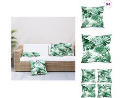 vidaXL Bankkusen - Bankussens - Tuinkussen - Kussen - Bankkussens 4 st bladpatroon 50x50 cm stof