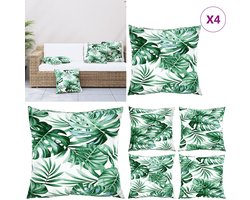 vidaXL Bankkussens 4 st bladpatroon 50x50 cm stof - Bankkusen - Bankussens - Tuinkussen - Kussen