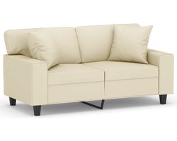 vidaXL Banksofa - Tweezitsbank - Tweezitsbank met sierkussens 120 cm kunstleer crèmekleurig - Crème Kleur - Kunstleder Sofa - Lounge Meubilair