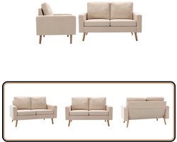 vidaXL Bankstel 2-delig - Crème - Stof en Hout Bankstellen - Sofa - Fauteuils - Woonkamerinrichting - Stoffen Sofa