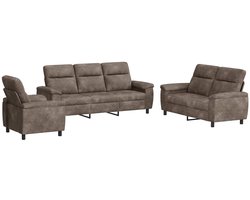 vidaXL - Bankstel - 3 - pcs - Donkergrijs - Kunst - Suède - Leer