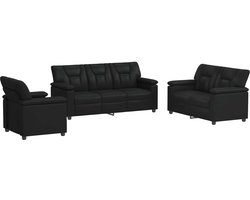 vidaXL - Bankstel - 3 - pcs - Zwart - Kunstleer