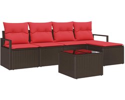 vidaXL - Bankstel - 6 - st - Bruin - en - Rood - poly - rattan