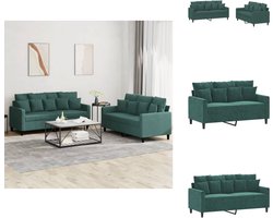 vidaXL Bankstel - Bankstellen - Fauteuil - 2-zitsbank - 2-delige Loungeset met kussens fluweel donkergroen