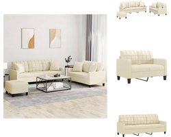 vidaXL Bankstel - Bankstellen - Fauteuil - 2-zitsbank - 3-delige Loungeset met kussens kunstleer crèmekleurig