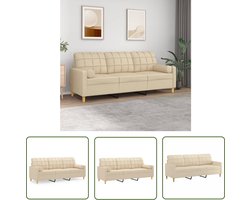 vidaXL Bankstel - Drie Zits Bank - Driezitsbank met sierkussens 180 cm stof crèmekleurig - Crème Kleur - Lounge Meubilair - Woonkamer Meubels