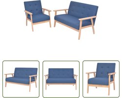 vidaXL Bankstel Kopen - Comfortabele Bank - Bankstel stof blauw 2-delig - Blauwe Bank - Fauteuils - Twee Zits Bank